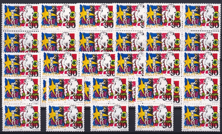 Schweiz 1992 SBK Nr. 835 - 50 x CHF 0.90 "Zirkuswelt - Rolf Knie - Lipizzaner mit Harlekin" postfrisch zum Frankieren