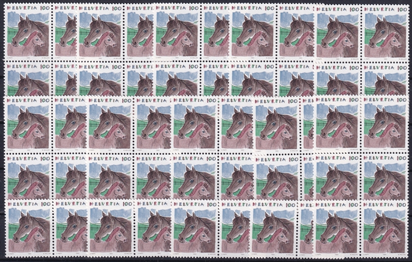 Schweiz 1993 SBK Nr. 793 - 50 x CHF 1.00 "Tiere I - Pferde" postfrisch zum Frankieren
