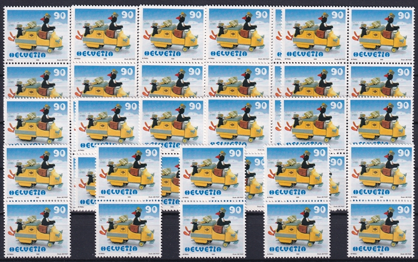 Schweiz 1999 SBK Nr. 965 - 50 x CHF 0.90 "PINGU (Pakete mit Schnur) - Papa-Pingu im Schneemobil" postfrisch zum Frankieren