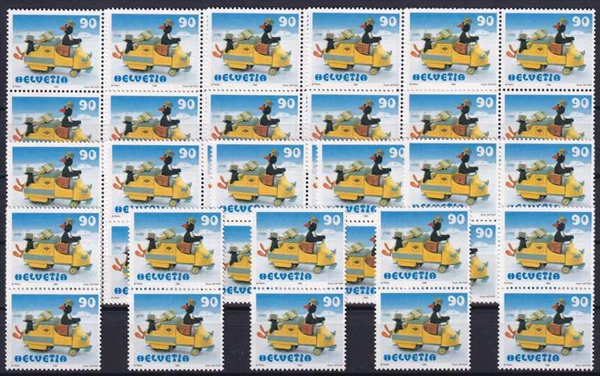 Schweiz 1999 SBK Nr. 988 - 50 x CHF 0.90 "PINGU (Pakete ohne Schnur) - Papa-Pingu im Schneemobil" postfrisch zum Frankieren