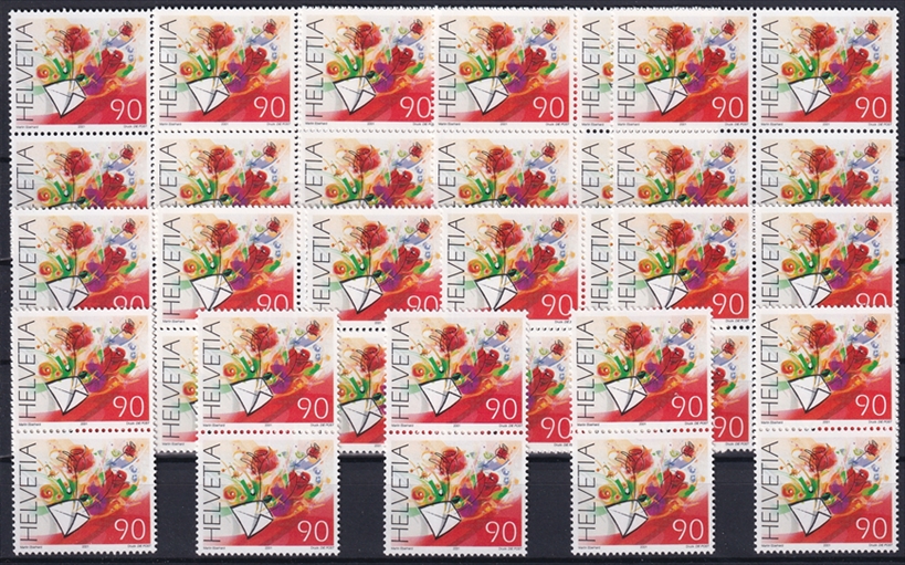 Schweiz 2001 SBK Nr. 1019 - 50 x CHF 0.90 "Glückwünsche - Rosen" postfrisch zum Frankieren