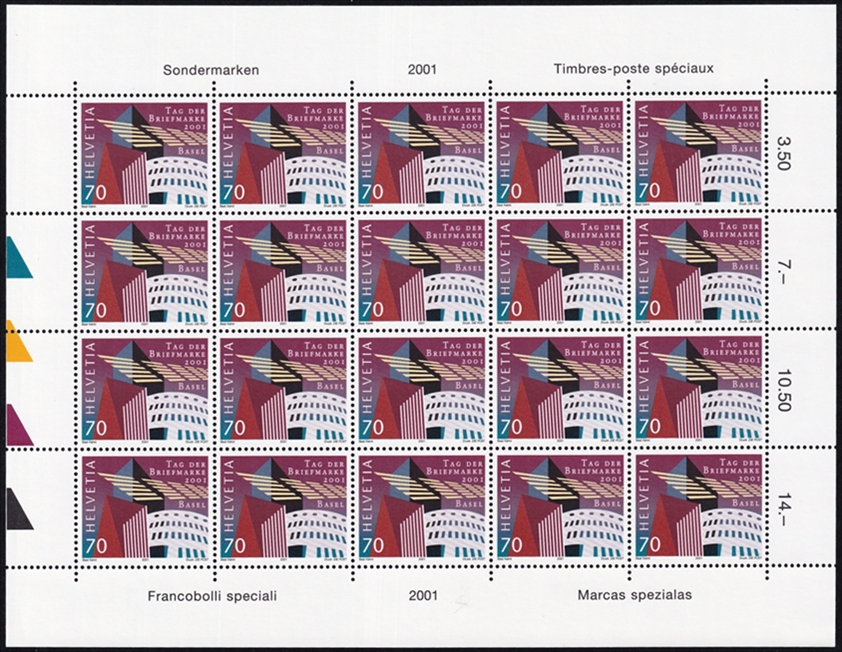 Schweiz 2001 SBK Nr. 1038 "Moderne Architektur in Basel" 20er Bogen CHF 0.70er postfrisch zum Frankieren