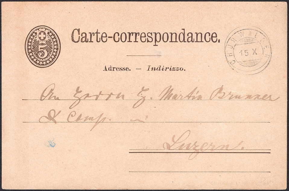 Schweiz, Abstempelungen, Kanton Graubünden, Zwergstempel CHURWALDEN auf 5Rp.Postkarte
