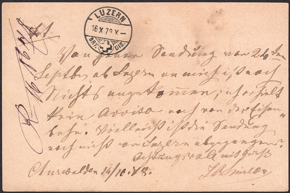 Schweiz, Abstempelungen, Kanton Graubünden, Zwergstempel CHURWALDEN auf 5Rp.Postkarte – Bild 2