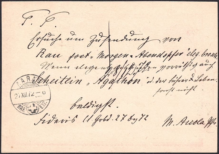 Schweiz, Abstempelungen, Kanton Graubünden, Zwergstempel FIDERIS auf 5Rp.Postkarte – Bild 2