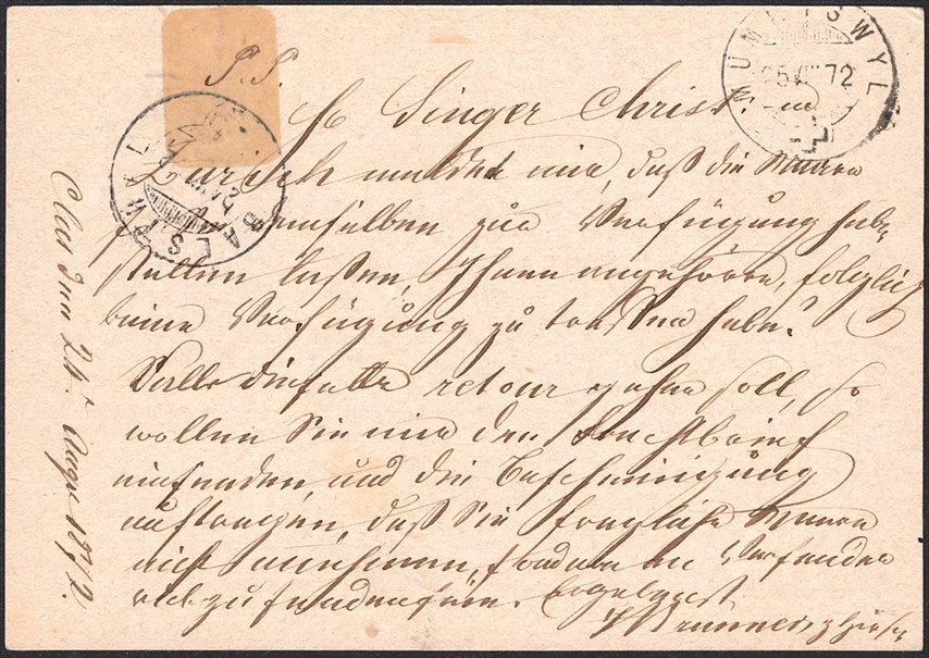 Schweiz, Abstempelungen, Kanton Solothurn, Zwergstempel CLUS-BALSTHAL, auf 5Rp.Postkarte – Bild 2
