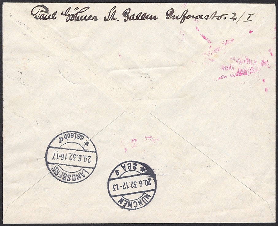 Schweiz, Frankaturen, Bedarfsflugpost, 3.25Fr, R-Brief nach Landsberg, ST.GALLEN – Bild 2