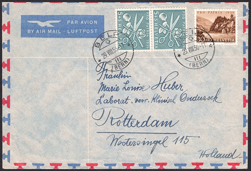 Schweiz, Frankaturen, Bedarfsflugpost, 40Rp., Brief nach Rotterdam, BELP