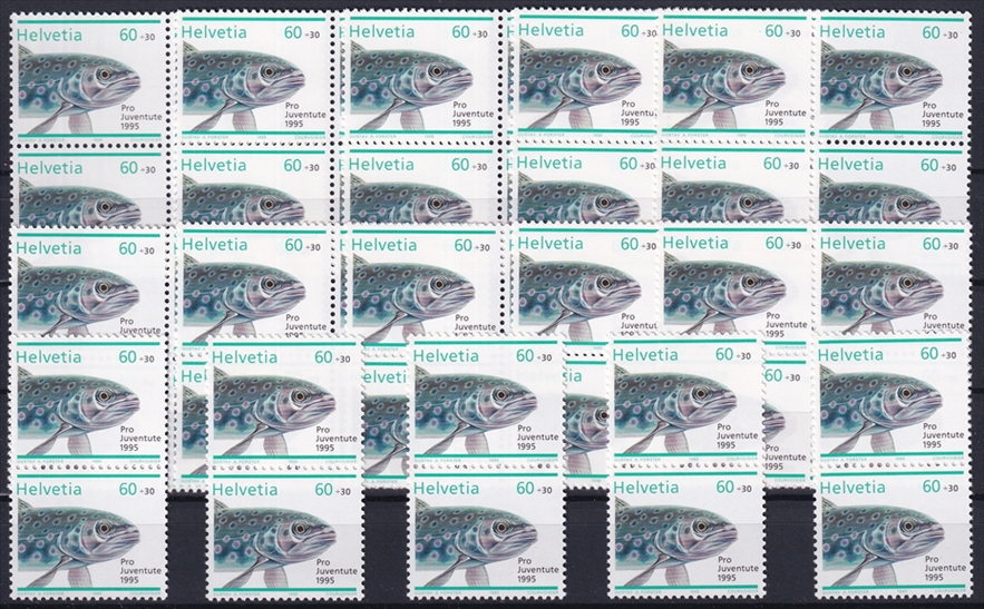 Schweiz Pro Juventute 1995 SBK Nr. J337 - 50 x CHF 0.60 "Tiere - Bachforelle" postfrisch zum Frankieren