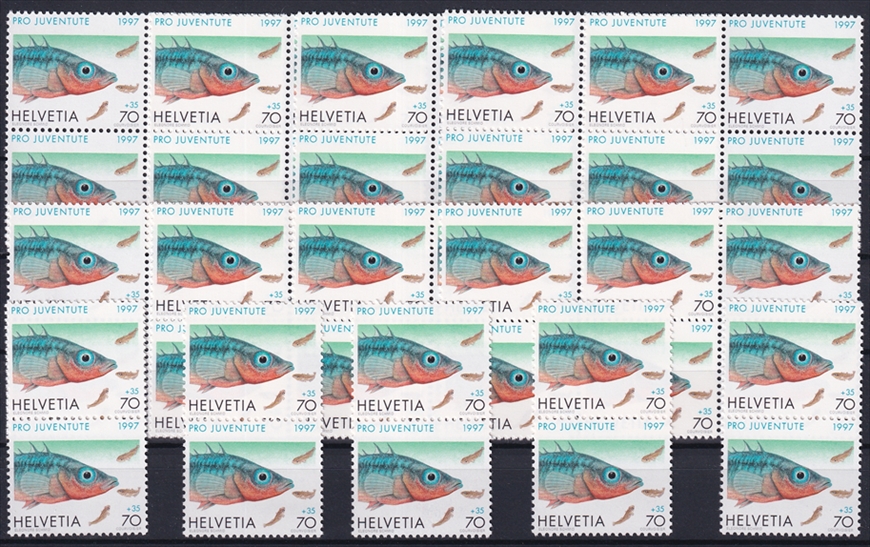 Schweiz Pro Juventute 1997 SBK Nr. J345 - 50 x CHF 0.70 "Tiere, Teich und Sumpf - Stichling" postfrisch zum Frankieren