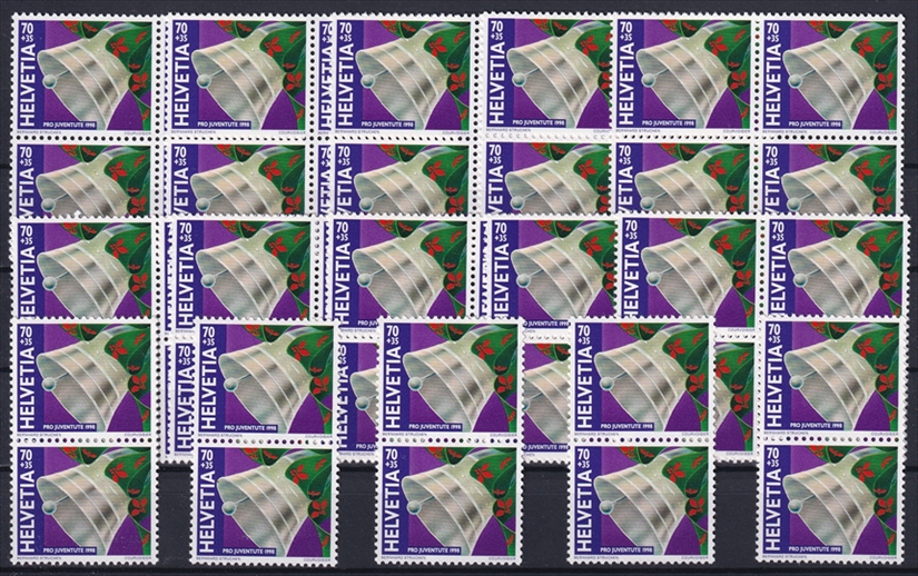 Schweiz Pro Juventute 1998 SBK Nr. J348 - 50 x CHF 0.70 "Tiere am und im Wasser - Weihnachtsmotiv (Glocke)" postfrisch zum Frankieren
