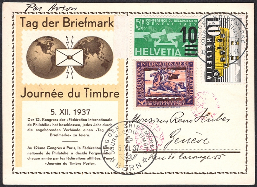 Schweiz, Tag der Briefmarke, Karte D/F mit FIP-Vignette und Rosetten-Stempel