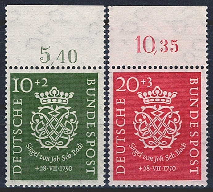 Deutschland, BRD, 1950, J.S.Bach, Nr.121-122, komplette Serie, oberer Bogenrand