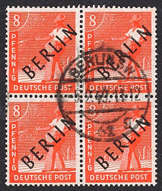 Deutschland, Berlin, Nr.3, 8Pfg.rotorange, im Viererblock, BERLIN