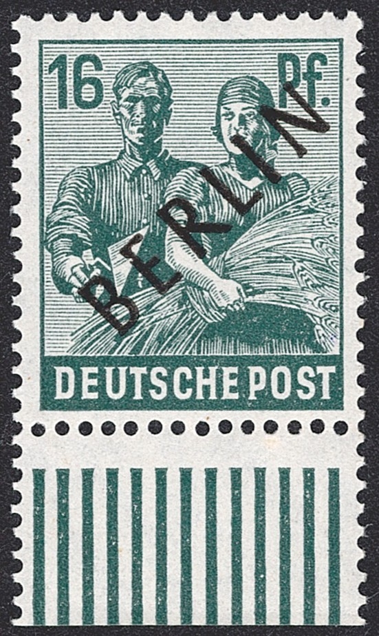 Deutschland, Berlin, Nr.7b, 16Pfg.schwarzgrün, unterer Bogenrand