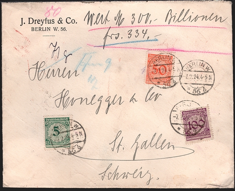Deutschland, Deutsches Reich, Freimarken, Nr.339/342/343, auf Wertbrief in die Schweiz, gestempelt BERLIN