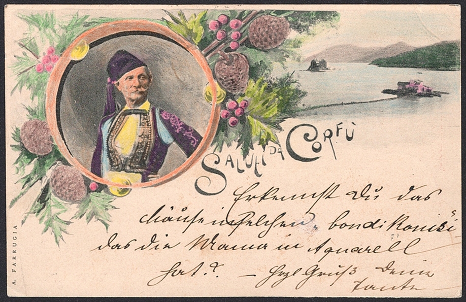 Lithographien, Griechenland, Saluti da COFU, 2 Bilder, 1898