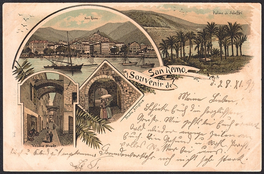 Lithographien, Italien, Souvenir de SAN REMO, 3 Bilder, 1897