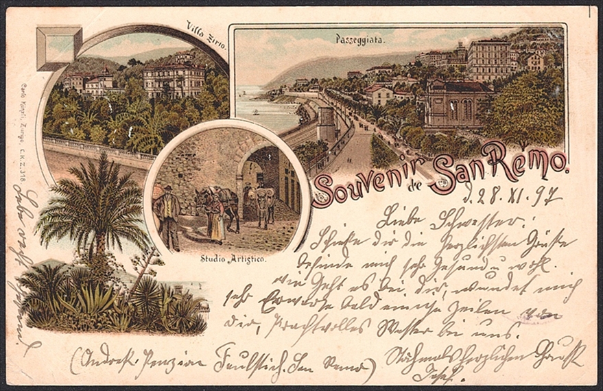 Lithographien, Italien, Souvenir de SAN REMO, 3 Bilder, 1897