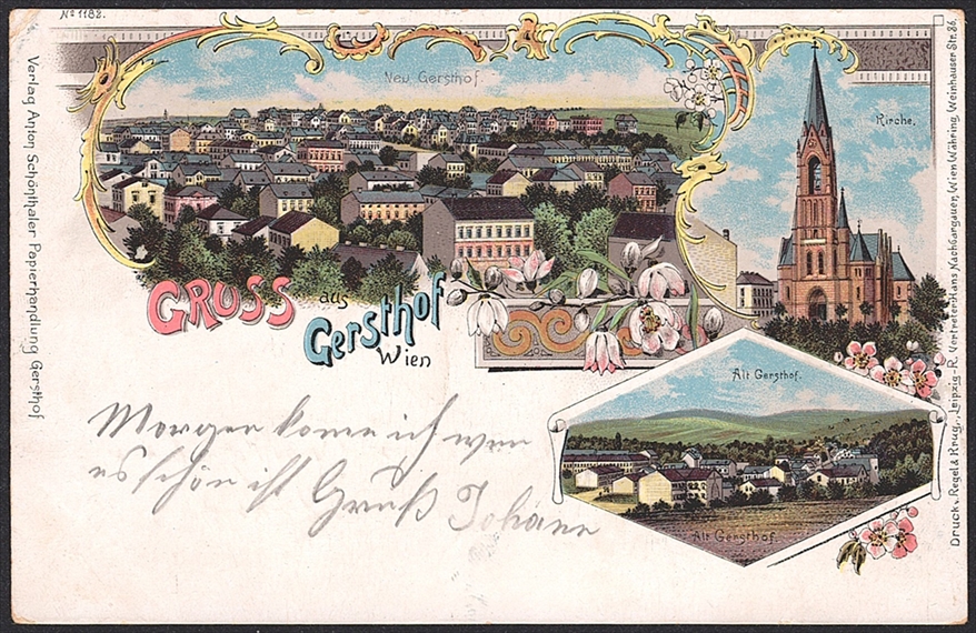 Lithographien, Österreich, Gruss aus GERSTHOF WIEN, 3 Bilder, 1899