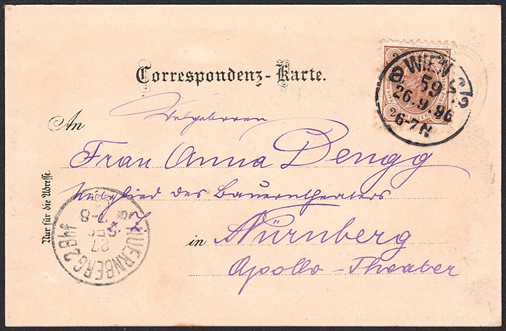 Lithographien, Österreich, Gruss vom TIVOLI in WIEN, 1 Bild, 1896 – Bild 2