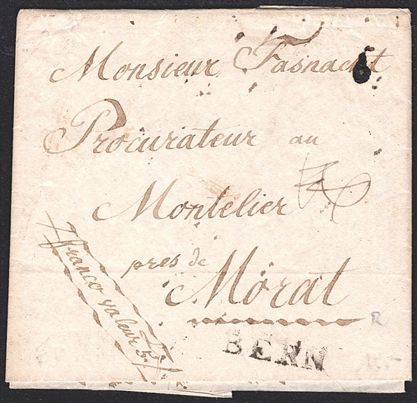 Schweiz, Abstempelungen, Kanton Bern, BERN, Wertbrief nach Muntelier