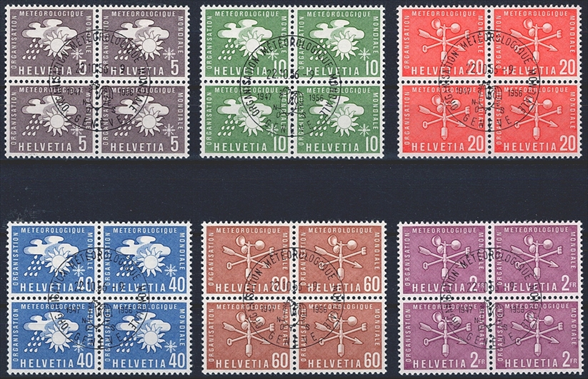 Schweiz, Ämter, OMM, Nr.1-9, komplette Serie im Viererblock, ET gestempelt