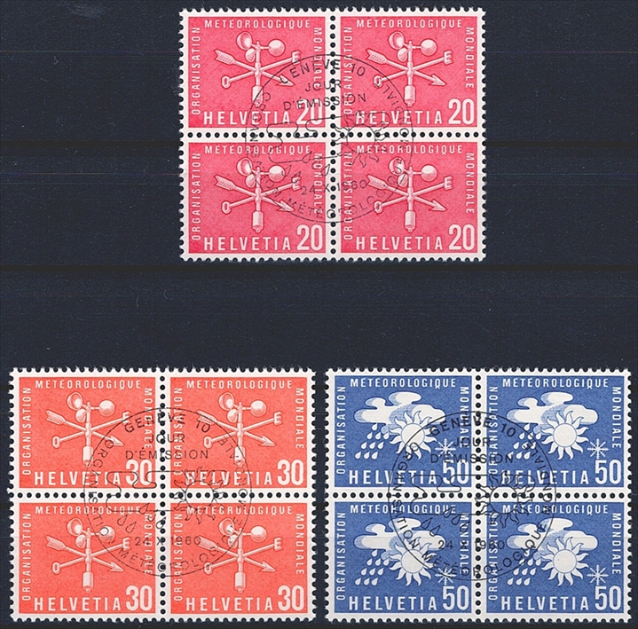 Schweiz, Ämter, OMM, Nr.1-9, komplette Serie im Viererblock, ET gestempelt – Bild 2