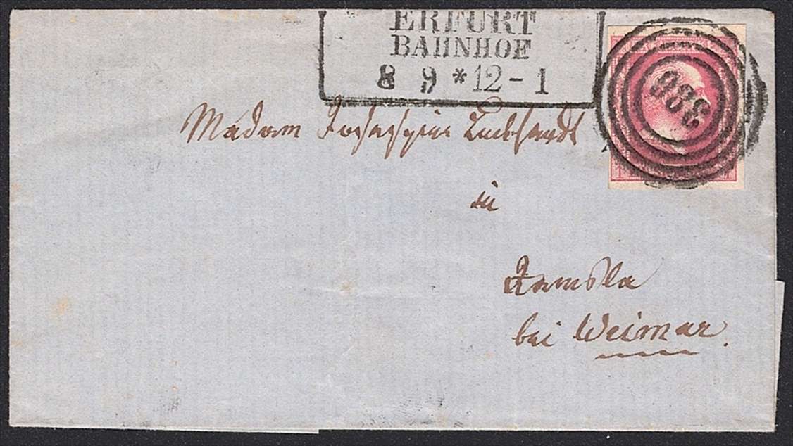 Deutschland, Altdeutschland, Preussen, Nr.6, 1Sgr., vollrandig, Vierringstempel Nr.386 und ERFURT BAHNHOF