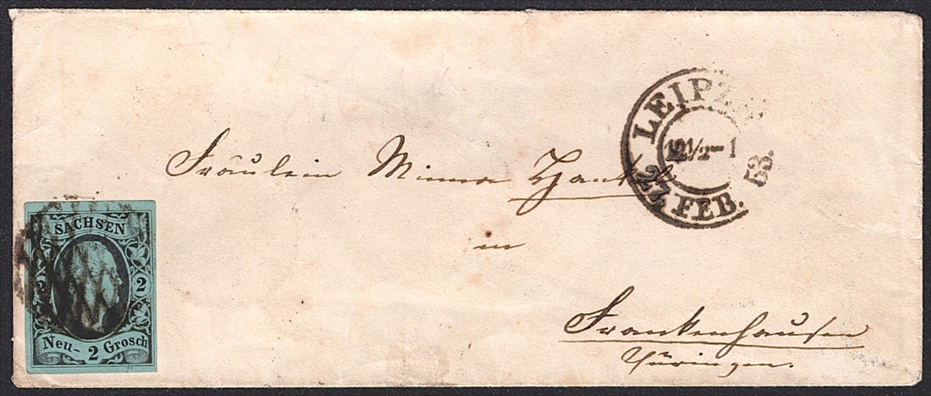 Deutschland, Altdeutschland, Sachsen, 1851, Nr.5, 2Ngr., vollrandig, Kreisrautenstempel, LEIPZIG, kleinformatiger Brief
