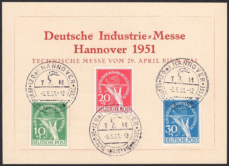 Deutschland, Berlin, 1949, Berliner Währungsgeschädigte, Nr.68-70, komplette Serie, HANNOVER, Industrie-Messe