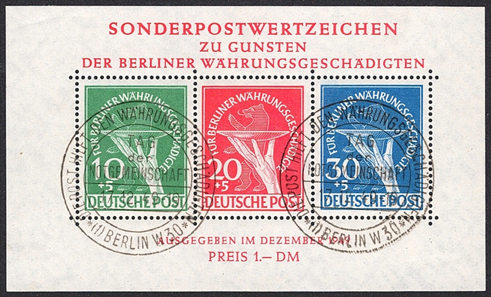 Deutschland, Berlin, 1949, Berliner Währungsgeschädigte, Nr.Bl 1, Sonderstempel, signiert Schlegel