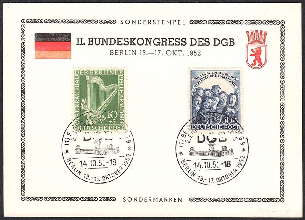 Deutschland, Berlin, 1950, Wiederaufbau der Philharmonie, Nr.72-73, Sonderstempel