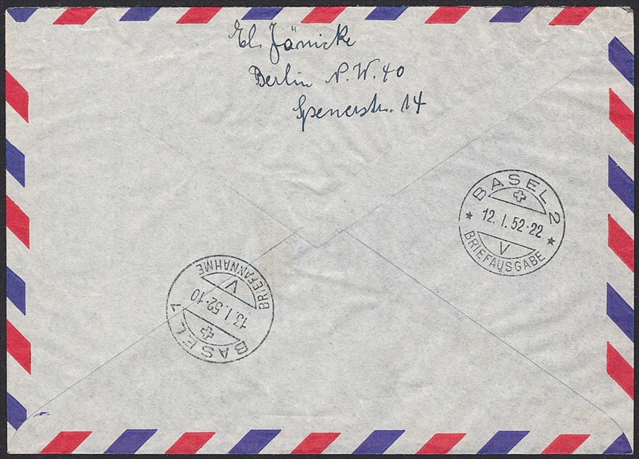 Deutschland, Berlin, 1952, 5/90Pfg. Nr.42/56, auf portogerechtem R-Flugpostbrief nach Basel, BERLIN – Bild 2