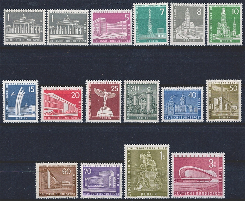 Deutschland, Berlin, 1956/62, Freimarken, komplette Serie (16 Werte), Nr.140x/y-154
