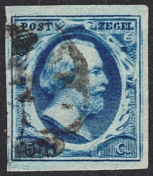 Niederlande, 1852, König Wilhelm lll, Nr.1, 5C.blau, vollrandig