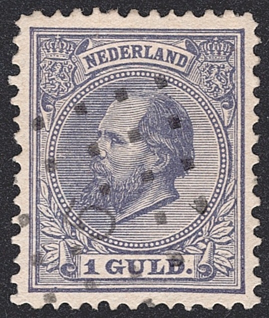 Niederlande, 1888, König Wilhelm lll, Nr.28, 1G.dunkellila, Punktraute