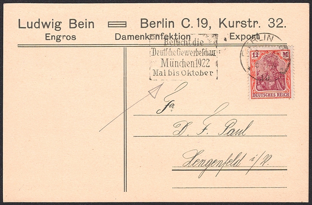 Deutschland, Deutsches Reich, Nr.151, portogerecht als Einzelfranlkatur auf Karte, BERLIN