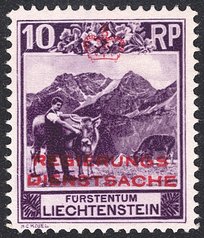 Liechtenstein, Dienstmarken, Nr.2A, 10Rp. Alp am Bettlerjoch, Zä 10,5