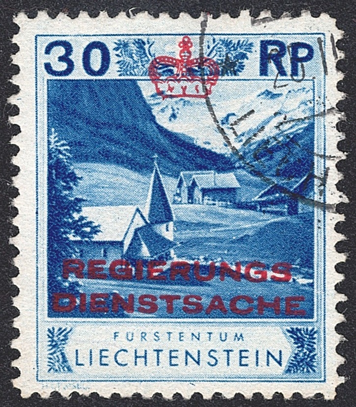 Liechtenstein, Dienstmarken, Nr.4A, 30Rp. Kapelle im Steg, Zä 10,5, VADUZ