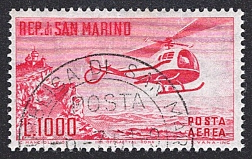 San Marino, 1961, Flugpostmarke, Nr.696, Halbmondstempel