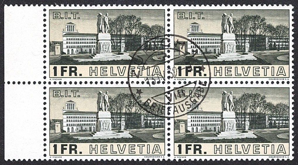 Schweiz, Abarten, Freimarken, Nr.214.2.03, gebogener Strich im Turm, im Viererblock, ZÜRICH