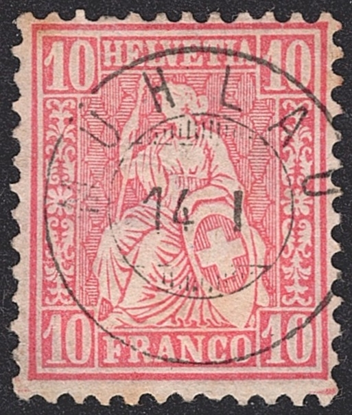 Schweiz, Abstempelungen, Kanton Aargau, Zwergstempel MÜHLAU auf 10Rp.rot