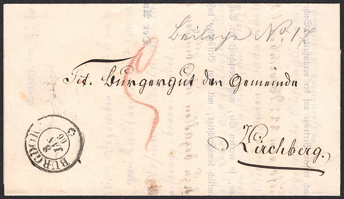 Schweiz, Abstempelungen, Kanton Bern, BURGDORF, taxierter Faltbrief der Fertigungsbehörde, 1866