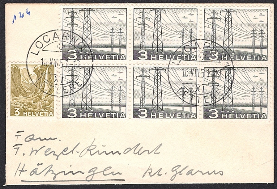 Schweiz, Freimarken, Nr.201 mit 9xNr.297 auf kleinformatigem Brief, LOCARNO