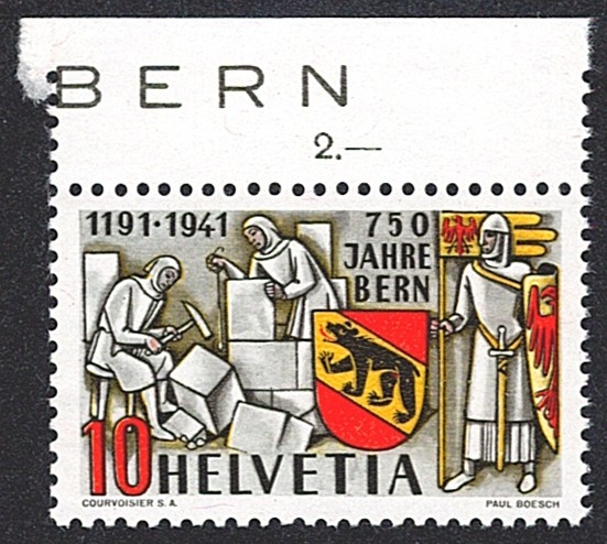 Schweiz, Freimarken, Nr.253c, Wappen, orangegelb, oben Bogenrand