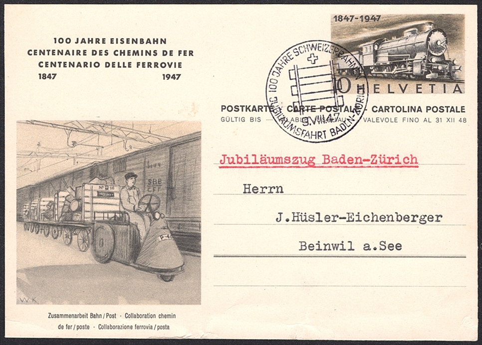 Schweiz, Ganzsachen, Postkarten, 100 Jahre Eisenbahn, 4 verschiedene Bilder, ET-Sonderstempel – Bild 4