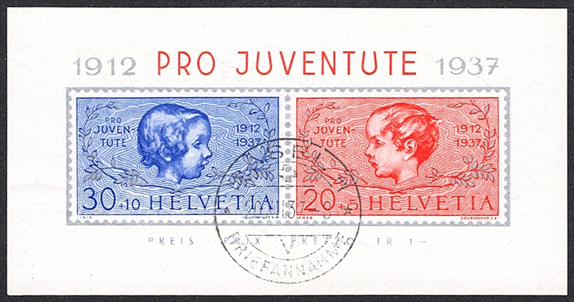 Schweiz, Pro Juventute, Jubiläumsblock, Nr.83l/84l, ET-Stempel BASEL