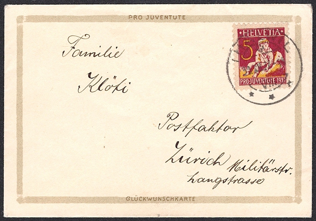 Schweiz, Pro Juventute Zierbriefe, Nr.3, Zierrahmen Silber mit Eckpunkten, THALWIL