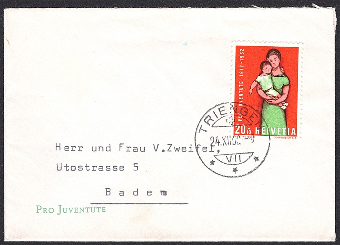 Schweiz, Pro Juventute Zierbriefe, Schriftzug PRO JUVENTUTE, TRIENGEN, 1962